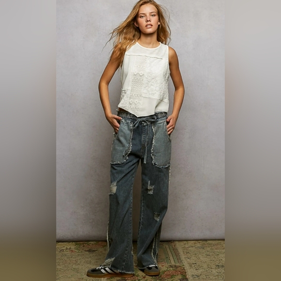 #1132 POL Ghost Flower Patchwork Top - Picture 6 of 14